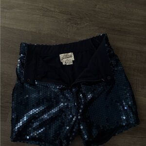 High Waist Sequin Shorts - Midnight Blue